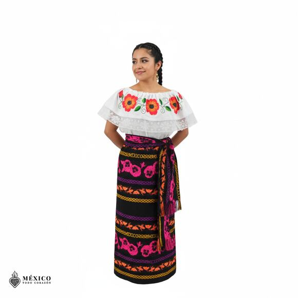 Traditional Mexican Floral Cambaya Dress Set – Handmade Three-Pieces - Picture 7 of 8